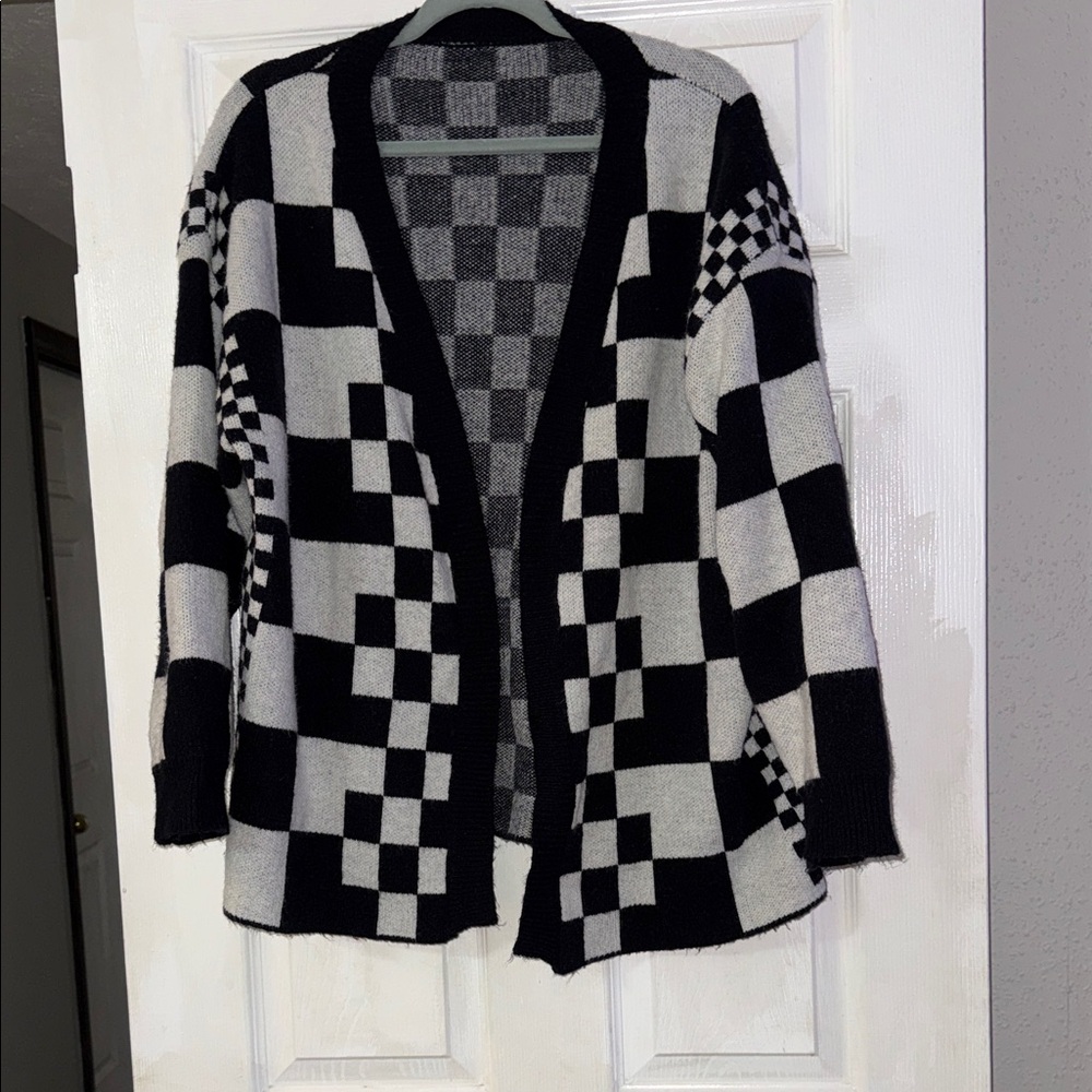 Black & White Checkerboard Open Cardigan